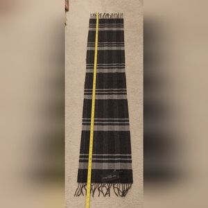 New!Men's Black and Gray Striped Plaid  100% Lambwool Scarf Made In Italy